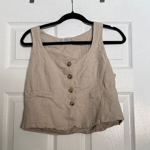 Wayf Beige Sleeveless Button-Down Blouse